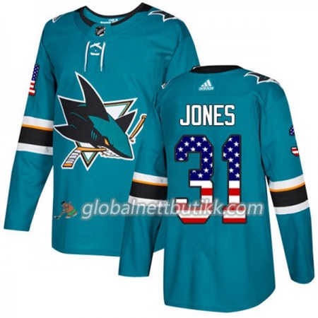San Jose Sharks Hockeydrakt Martin Jones 31 2017-2018 USA Flag Fashion Teal Adidas Authentic - Herre